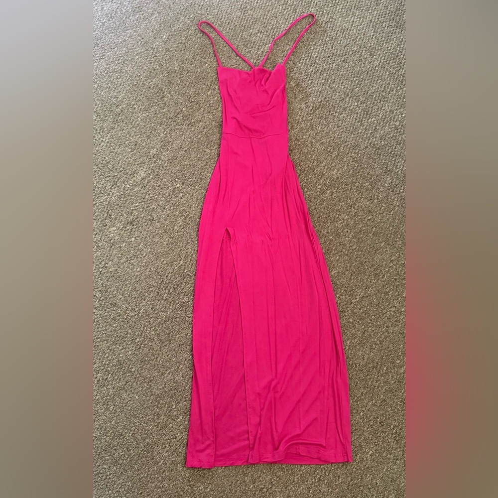 SHEIN Pink Asymmetrical Ruched Strapless Gown
